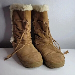 Sonoma Boots Womens Mona Natural Winter Shearling Mid Calf Brown Leather Sz 10 M